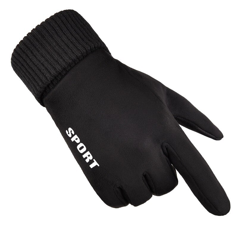 Winter Men's Suede Gloves Windproof and Warm Plus Fleece Thickening Riding and Driving Motorcycle Cold-Proof Touch Screen Gloves: A120-1