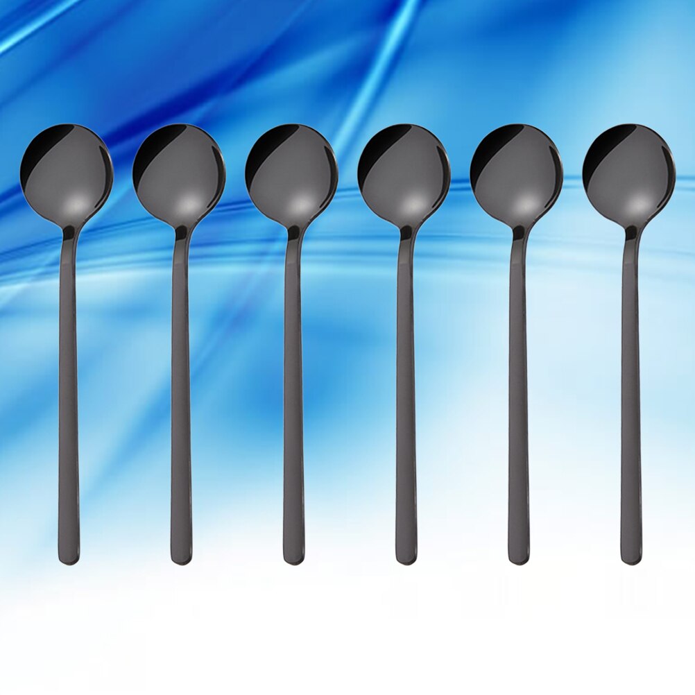 6 Pcs 13CM Spoons Stainless Steel Round Teaspoons Stirring Spoons for Sugar Coffee Dessert