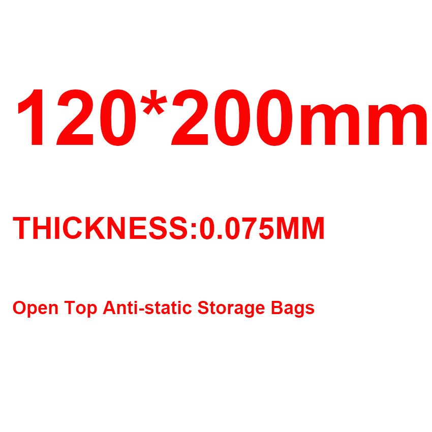 100pcs/lot Open Top Anti-Static Shielding Plastic Pack Packaging Bags ESD Anti Static Packing Bag Antistatic Storage Bag: 120x200mm