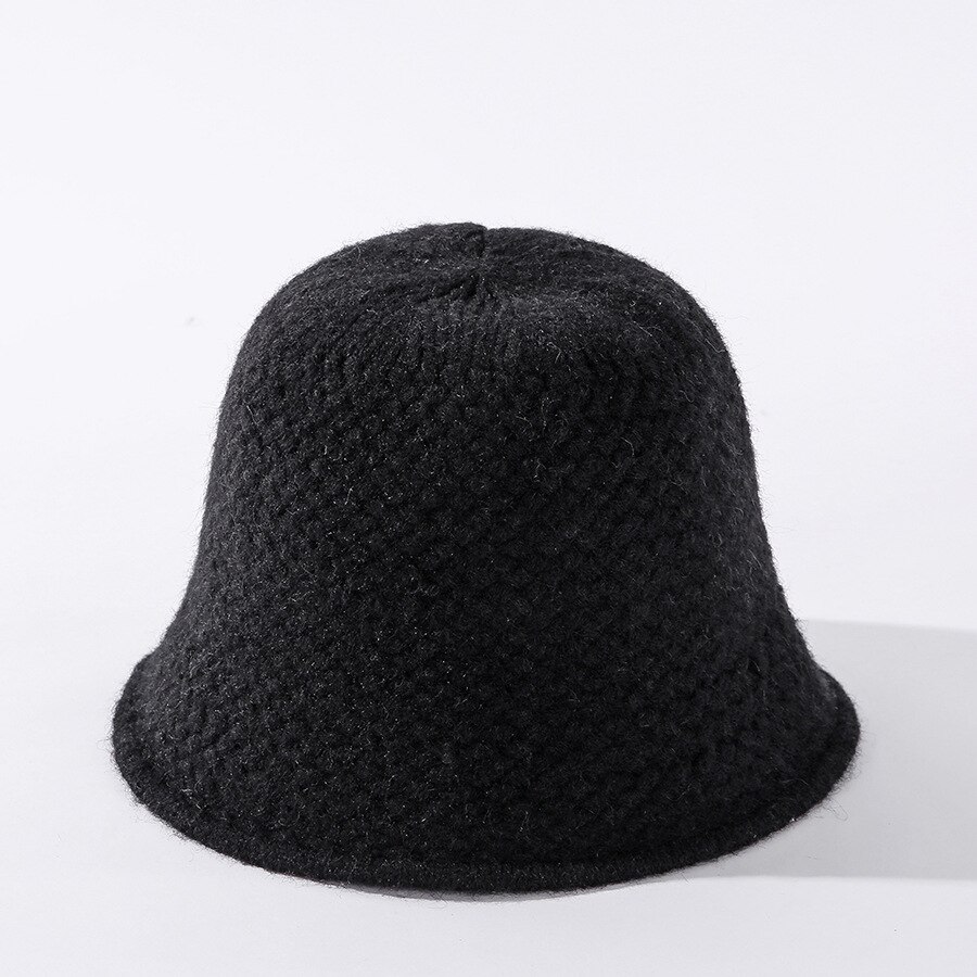 Cokk hue kvinders vinter uld strikke bøttehue vintage fiskerhue ensfarvet tyk varm vinterhue japan koreansk stil: Sort