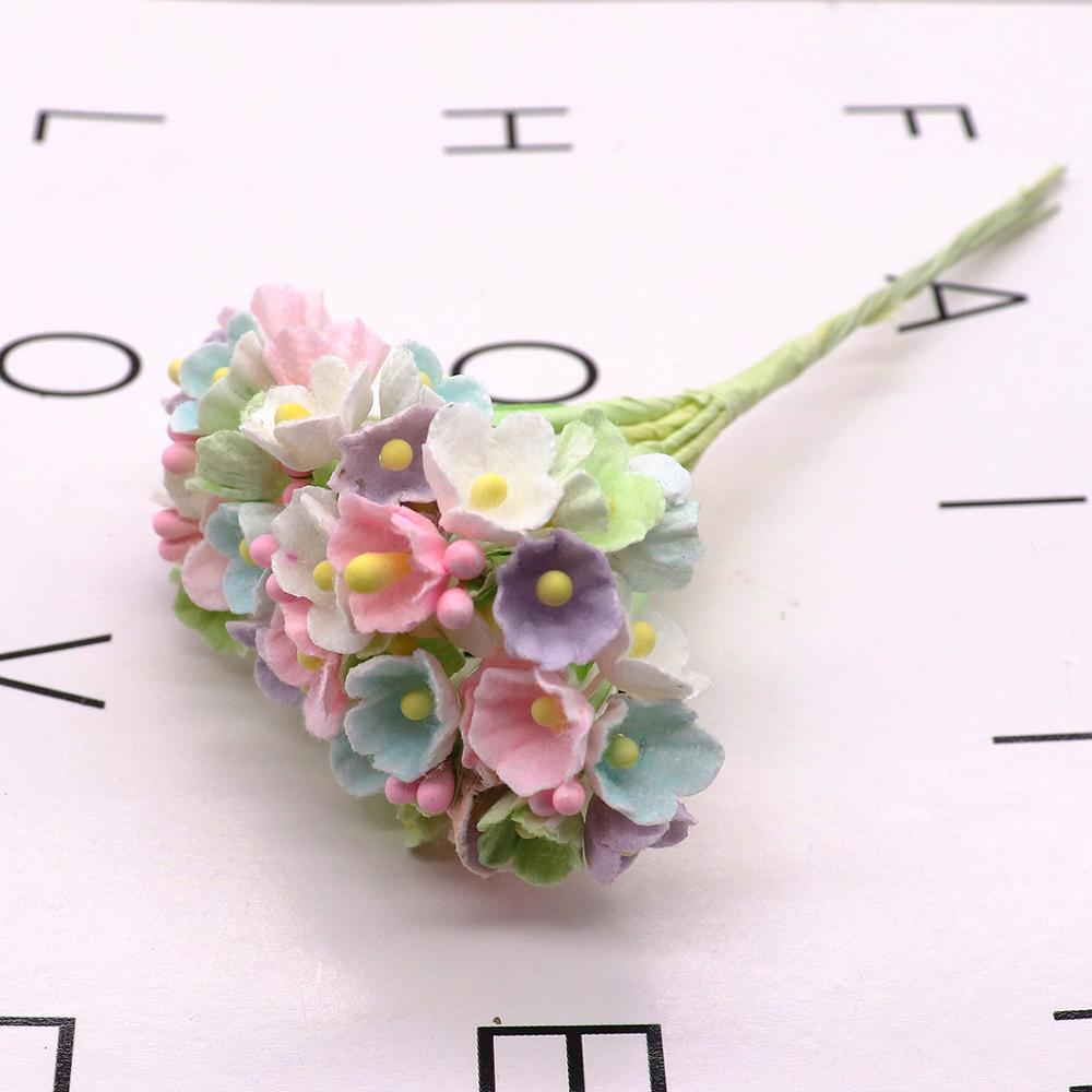 8 Stuks/40 Heads 1 Cm Mini Papieren Bloemen Rozen Boeket Kunstmatige Bloem Goedkope Bruiloft Decoratie Voor Scrapbooking Diy flores