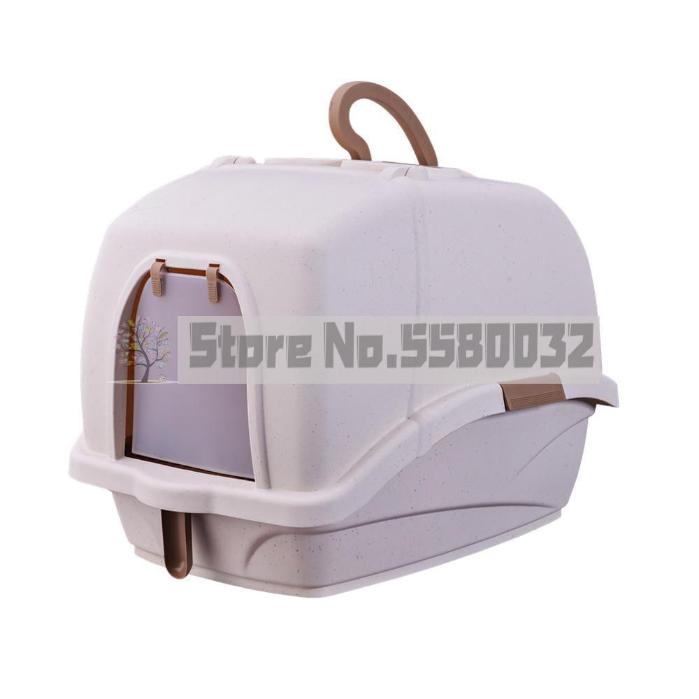 Portable large litter box hooded large space toilet with handle and bucket easy to clean, deodorant and spill-proof: 3