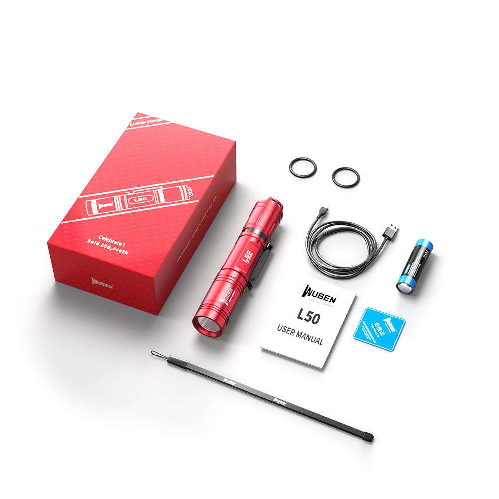 Wuben L50 Flashlight Red Commemorative Edition OSRAM P9 LED 1200 Lumens USB Rechargeable Torch Light with 18650 battery