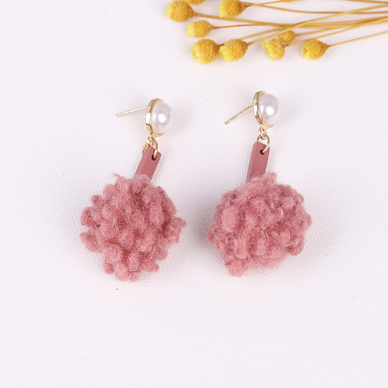 Agustina Cute Fur Ball Long earrings women Feather earrings Soft Geometric jewelry simple Trend Jewelry: 3