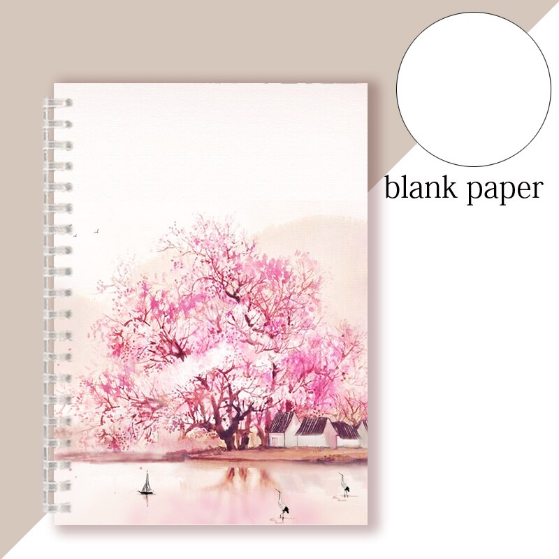 Chinoiserie-Cuaderno en espiral estilo chino para decoración, cuaderno con tapa de tinta de pájaro, árbol, paisaje Retro, Vintage: 2
