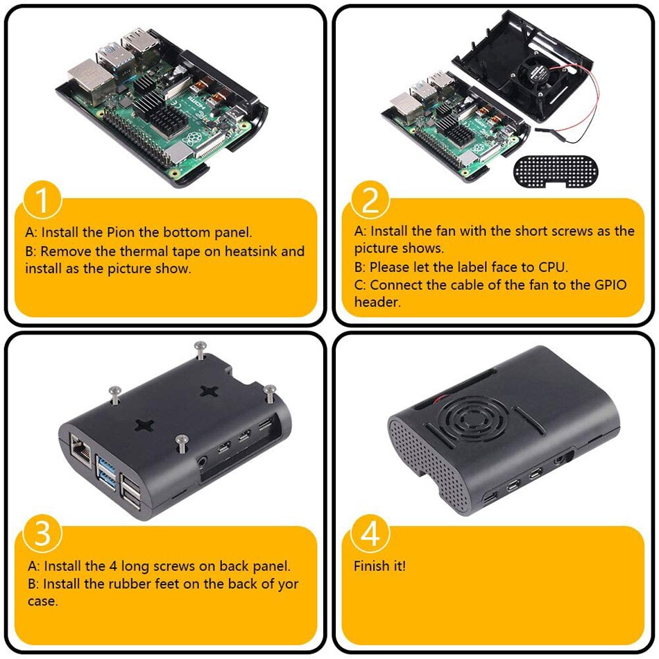 For Raspberry Pi 4B Case Raspberry Pi 4 Case with Cooling Fan and Heat Sink Raspberry Pi 4 Heatsinks For Raspberry Pi 4 Model B