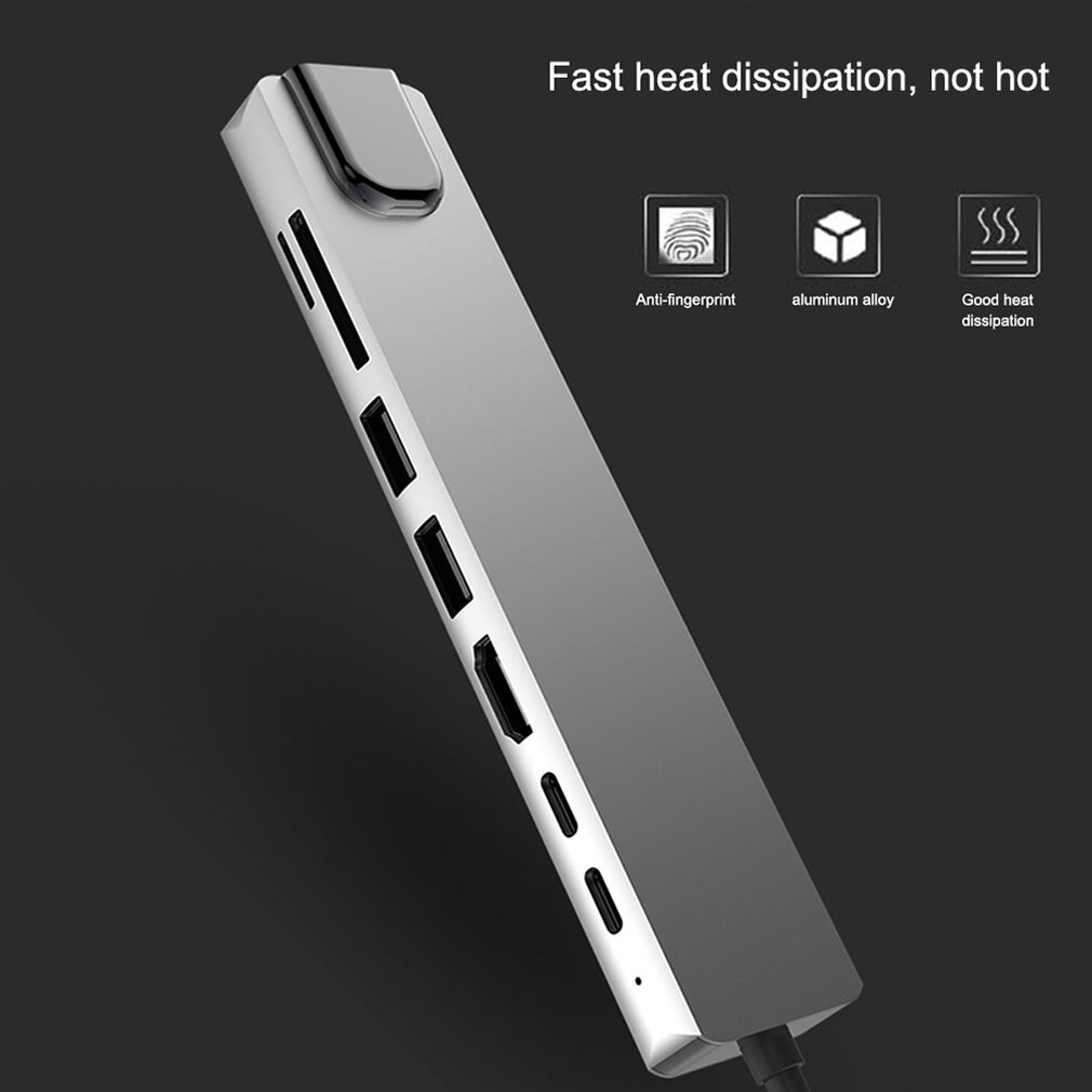 Expansion dock Eight-in-one Plug and play Aluminum alloy Fast heat dissipation Type C to HDMI RJ45 USB3.0 TF PD hub