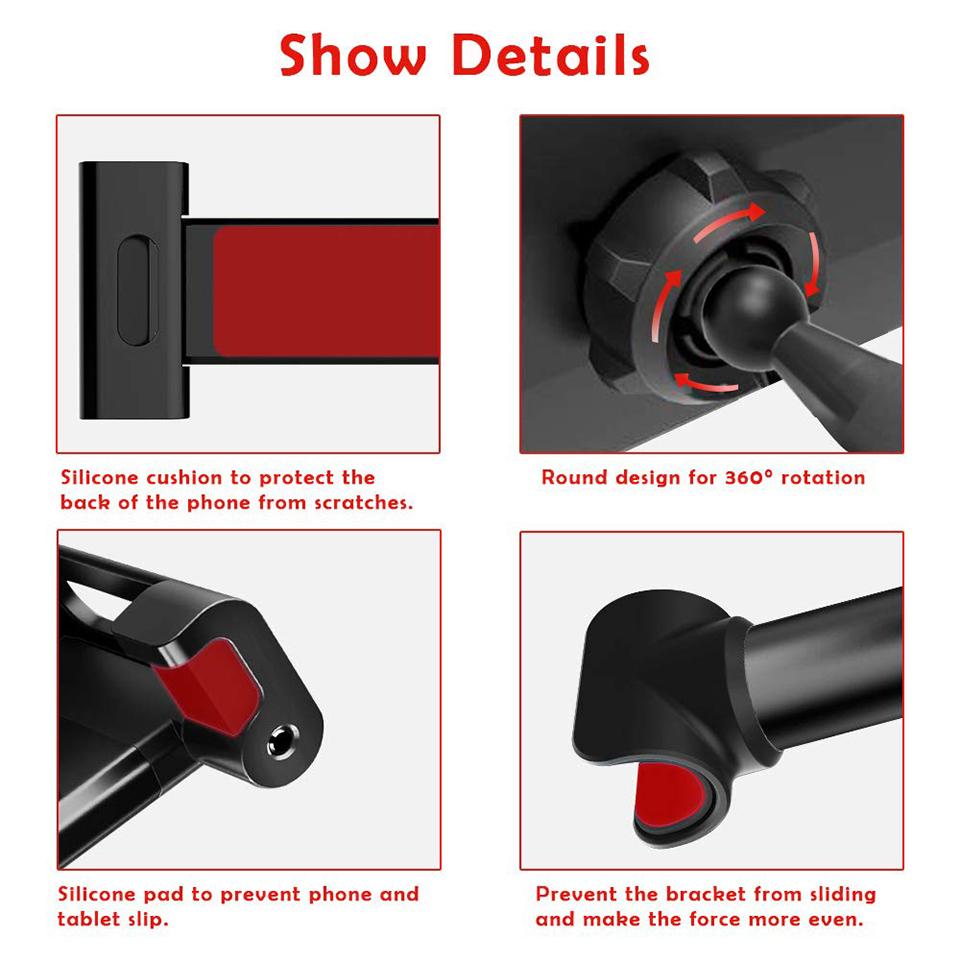 Soporte rotativo de asiento trasero para teléfono, soporte para Tablet, soporte para coche, soporte para reposacabezas trasero de asiento, soporte de viaje para Dispositivo de menos de 360 pulgadas, 12,9