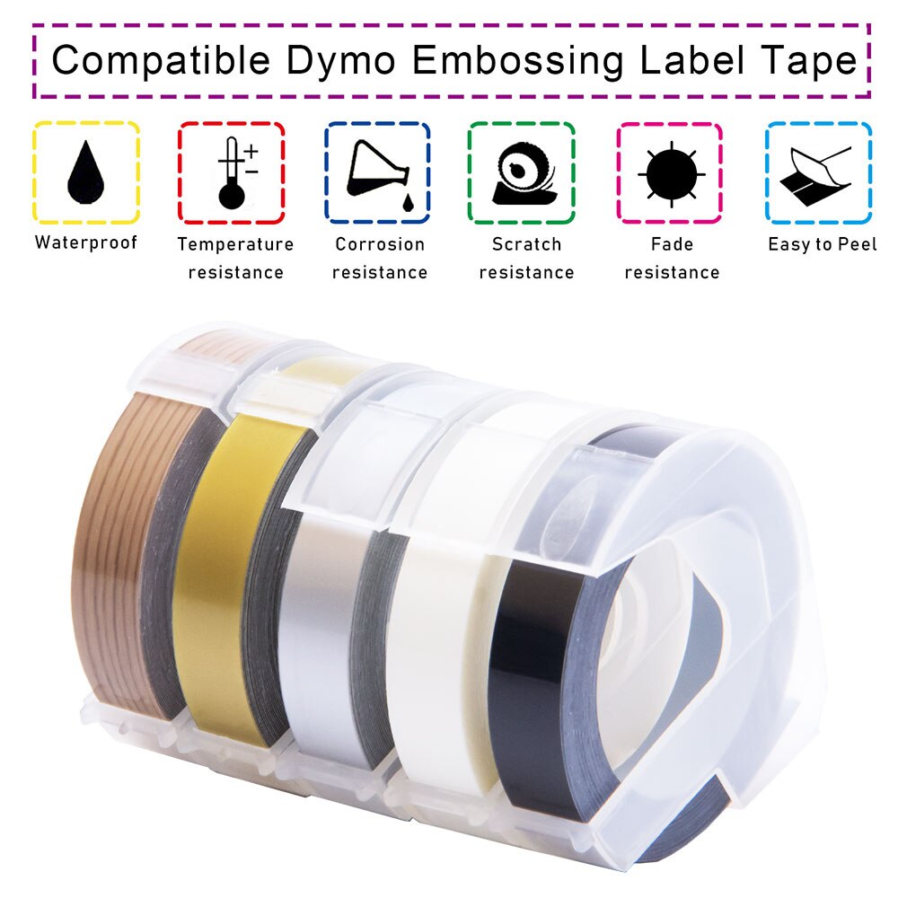 5 colori 3D Goffratura Nastri Stampante Nastro 9 millimetri Bianco su Nero Oro Chiaro Nastro di Legno Nastro Etichetta per Dymo goffratura etichetta creatore