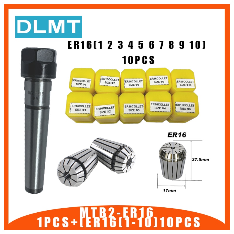 1 Pc Handvat MT2 ER16 MTB2 ER16A M6 Morse #2 Taper Houder Spantang + 10 Pcs Spring Collet 1/2/3/4/5/6/7/8/9/10 Mm