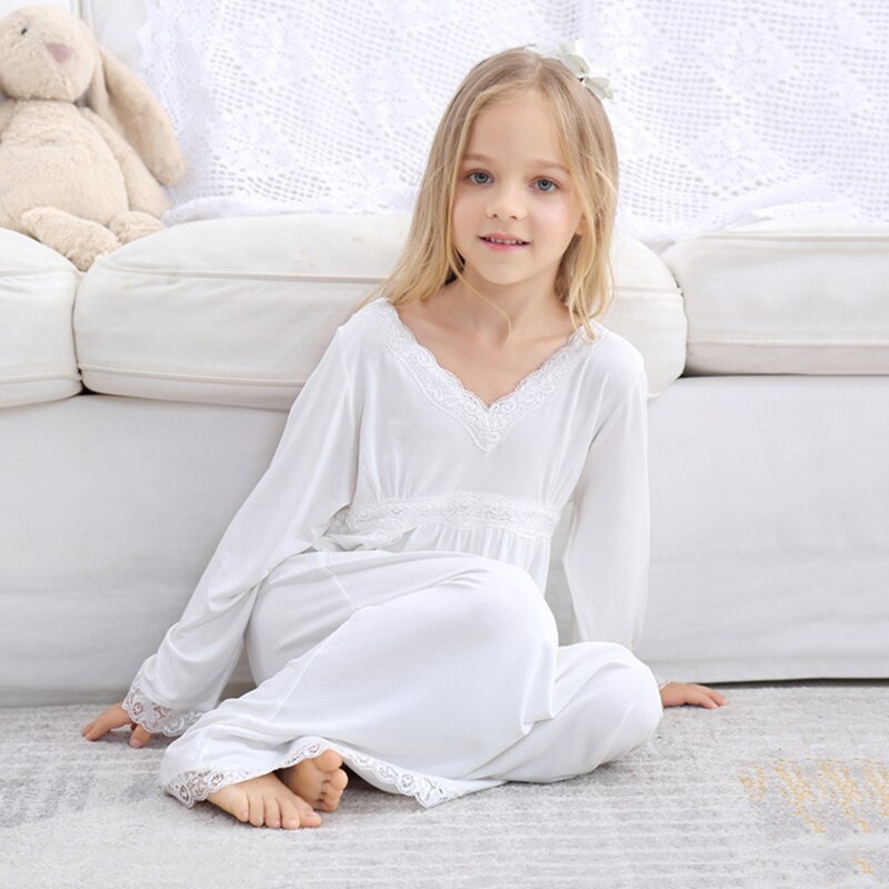 White Lace Pajamas For Girls Children Girl Nightgown Cotton Girls Princess Nightgown Child Girl Nightdress 2-10Y