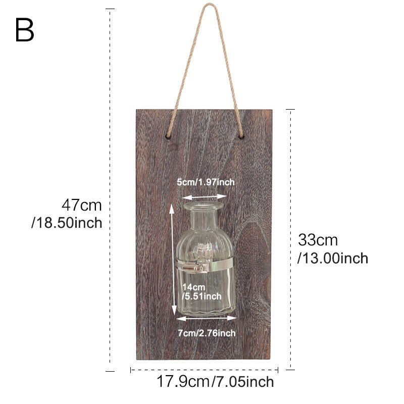 Glass and Wood Vase Terrarium Vertical Wall Hanging Hydroponics Plant Bonsai Flower Pot Planter 3 Choices Available Home Decor: B