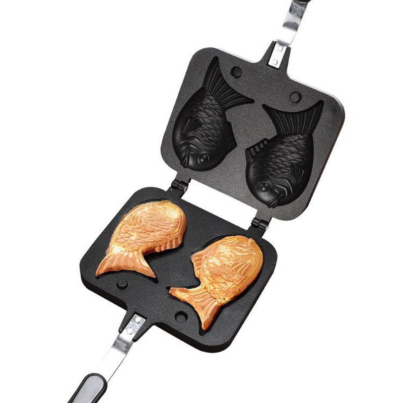 Taiyaki dobbel fiskeformet dessert vaffelkakeform japansk panne stekepanne ​2 brett for matlaging av ciklider 36.5 cm