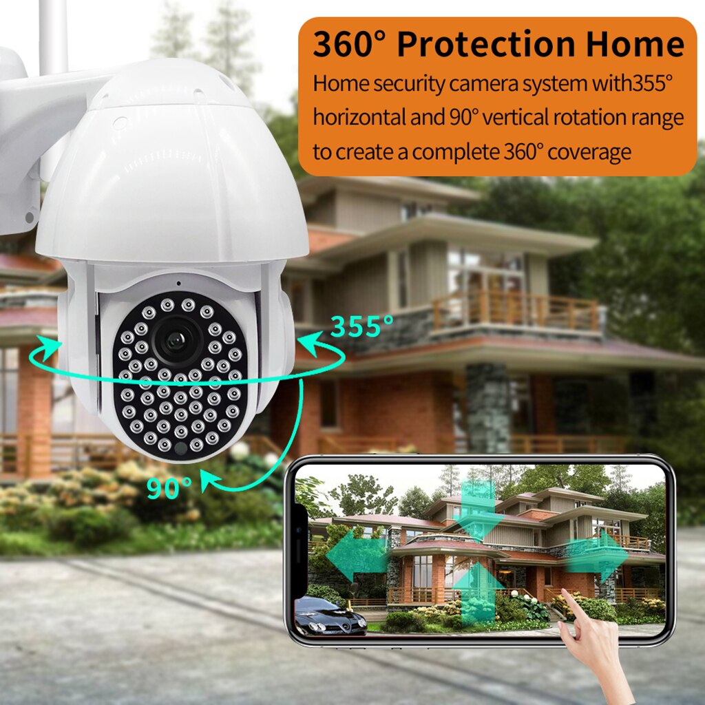 1080P WiFi Waterproof Rotation Security Camera 46 LED Motion Detection Two Way Audio Home Security IR Cam - UK Plug 16GB