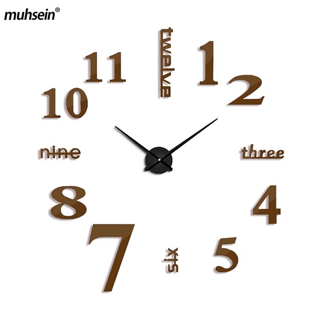 Muhsein gør-det-selv boligindretning vægur akryl spejl wallsticker ur ejendommeligt digitalt mute urværk: Chokolade / 47 tommer