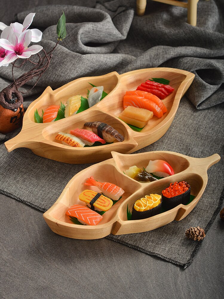 Massivt tre frukt tallerkener peanøtter form desserter tallerken sushi tallerken blad form desserter tallerken flerbruks serveringsbrett
