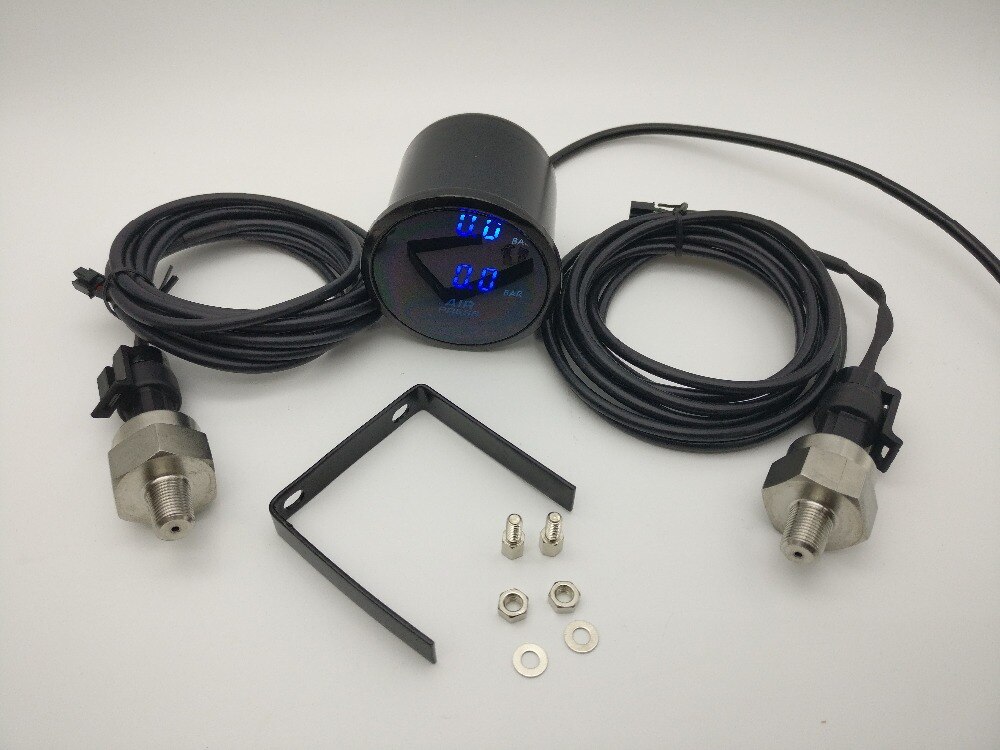 52mm Dual Air Pressure Gauge blue LED air suspension Air ride gauge with 2pieces 1/8NPT electrical sensors