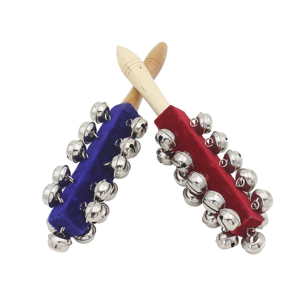 Hochet arc-en-ciel, clochette à main, cloche en bois colorée, instruments orff, hochets pour bébé, 10 percussions, corde de cloches: Rouge et bleu