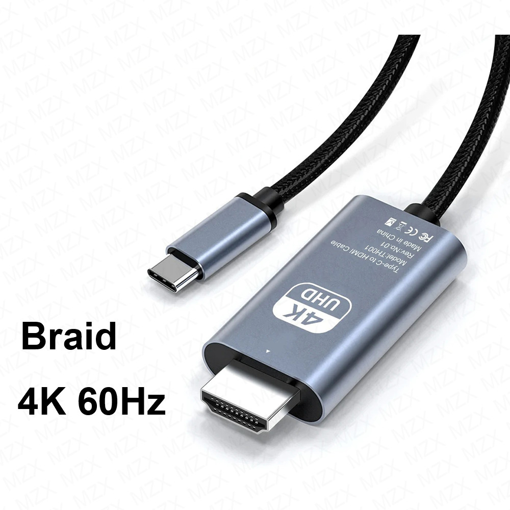 Kabel USB-C robić HDMI 4K 30Hz/60Hz 2m 6.56ft adapter Wideo z Oplotem PVC robić HDTV TV PC laptop Akcesoria