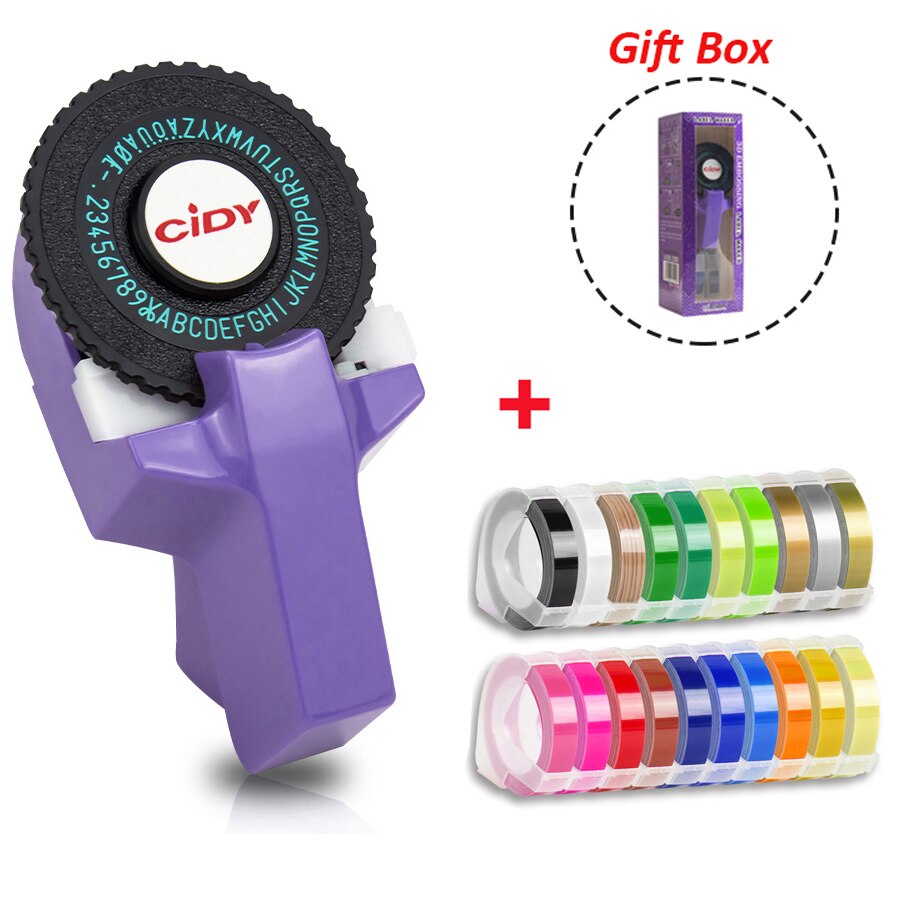 Motex E101-Máquina Manual para hacer etiquetas CIDY, máquina de grabado C101, 20 cintas (9mm x 3mtrs): Purple