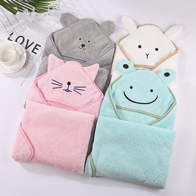 Cartoon gezichtshanddoek baby hoog absorptie dik snel drogend strandlaken 1pc capuchon handdoek fleece capuchon baby handdoek