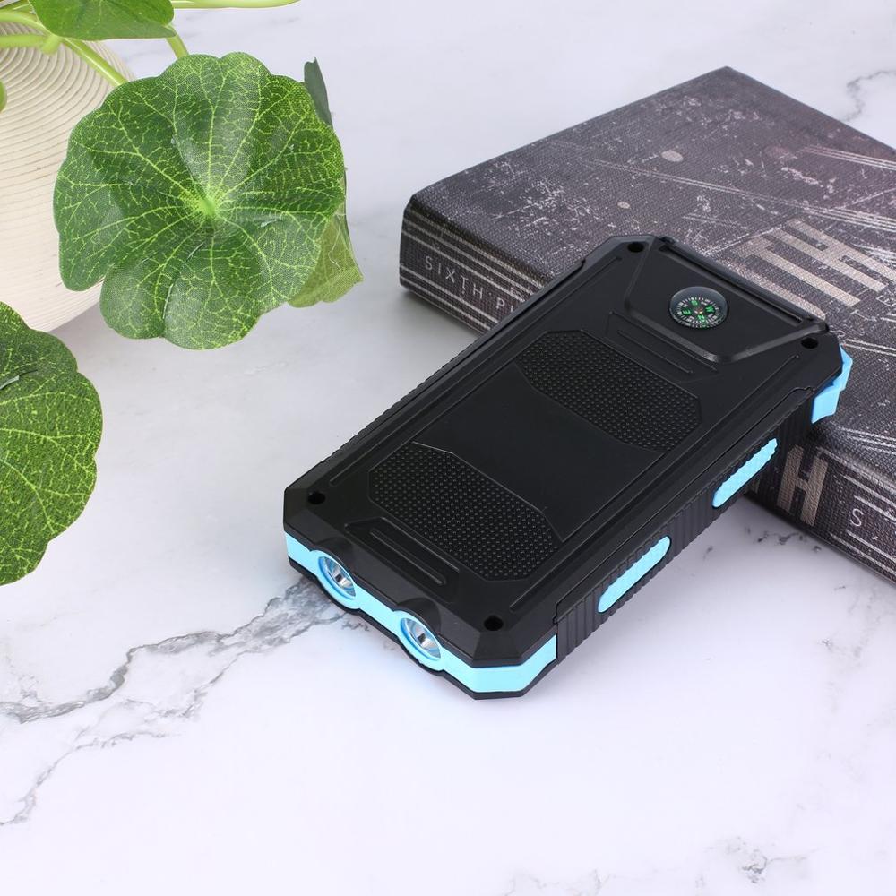 DIY Solar Power Bank Case 2 USB Ports External Charger Powerbank Case for Emergency Outdoor Camping Travel with Compass: blue