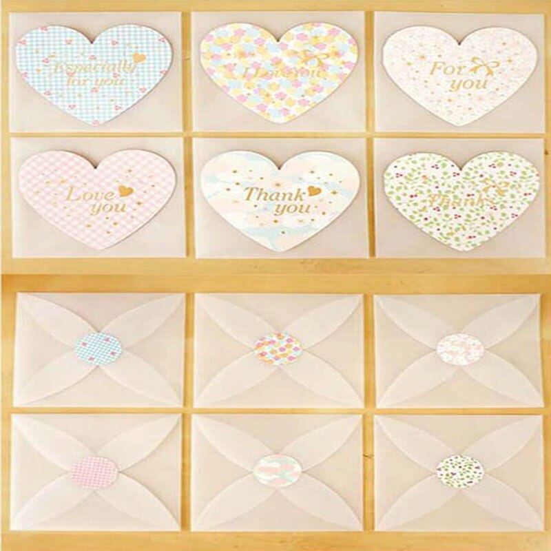 2pcs Love Greeting Cards Message Write Notepad Thank You Blessing Cards Festival Valentines Paper Card+Envelop+Seal Sticky: Default Title