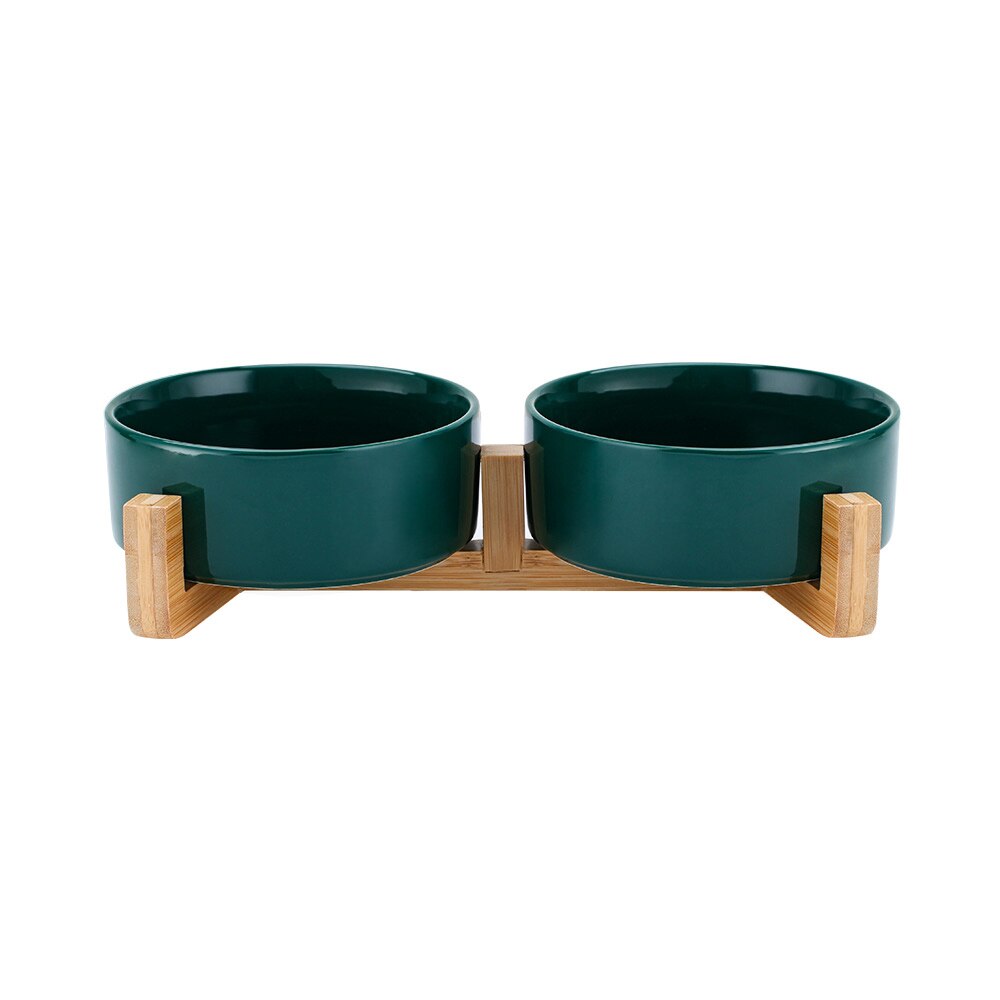 Bol pour chat surélevé en céramique avec support en bois, nourriture pour animaux domestiques, distributeur d'eau pour chats et chiens: Green-2 / S