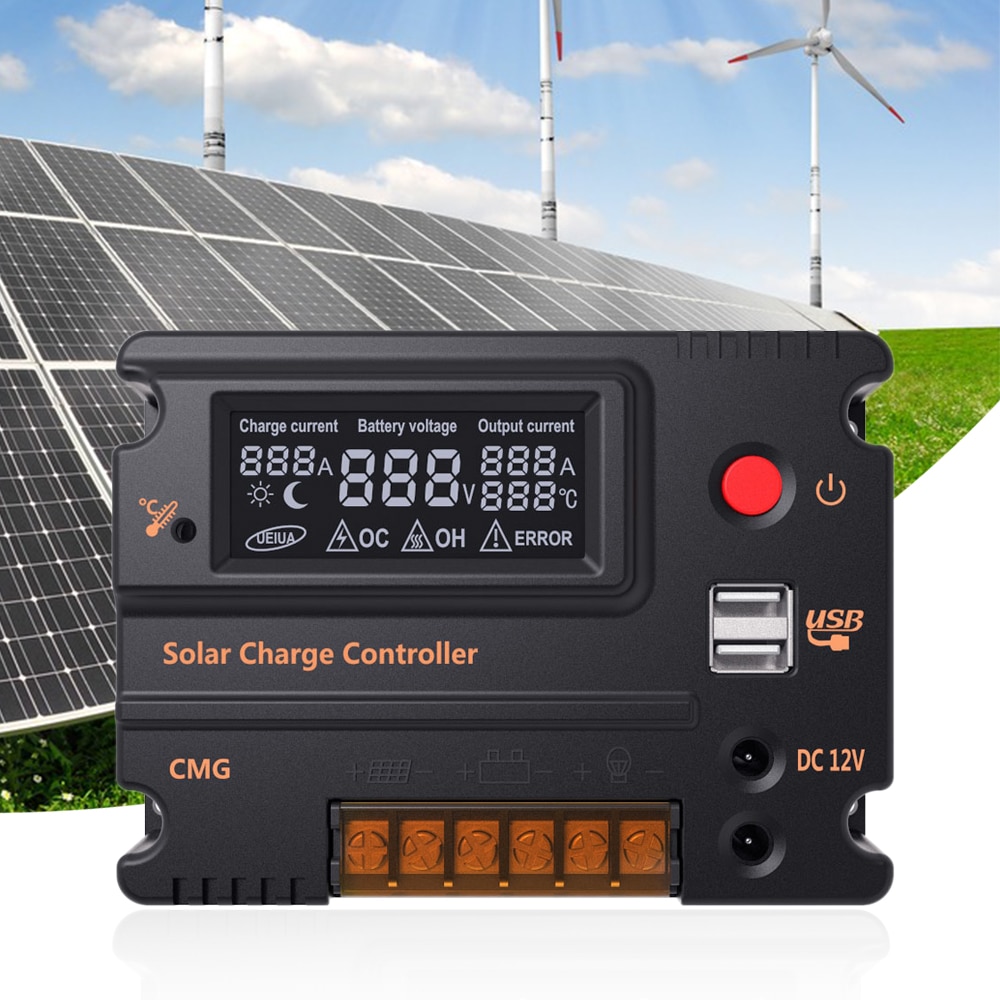 Anself 10A/20A LCD Solar Charge Controller Panel Battery Regulator Auto Switch Overload Protection CMG-2410/CMG-2420 12V/24V