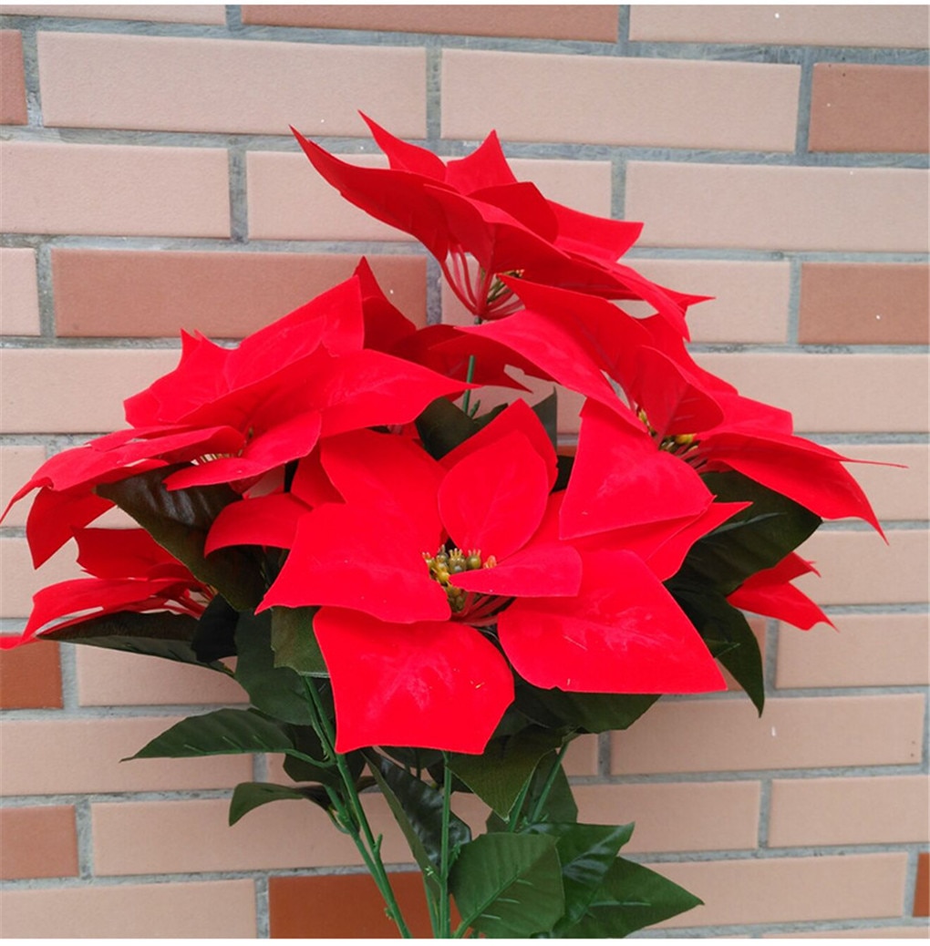 Artificial Poinsettia Flower Big Red Flowers Head Bouquet Red Poinsettia Bushes Bouquets Christmas Tree Ornaments