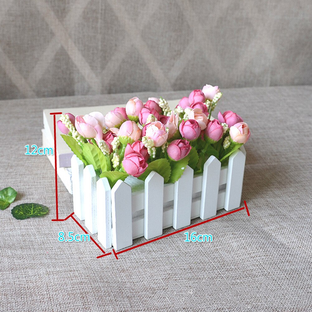 1 Set Wooden Fence Vase + Flower Rose And Daisys Silk Artificial Flowers Home Decoration Garden Decor Birthday