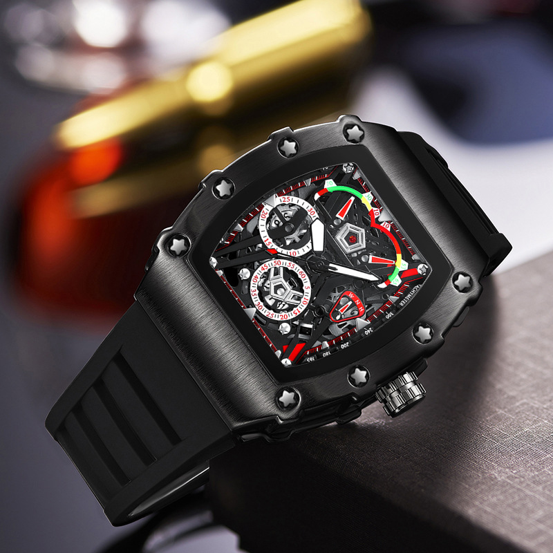 UTHAI CQ309 Herrenuhr Wasserdicht Nachtlicht Kalender Wein Eimer Silikonarmband Quarzuhr Herrenuhren