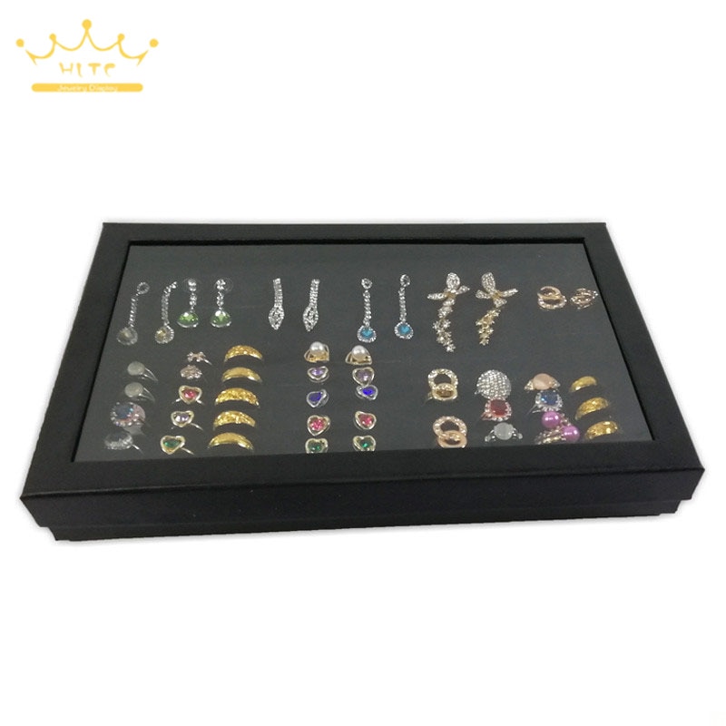 Praktische 100 Slot Ringen Display Lade Ring Organisator Show Case Sieraden Oorbellen Houder Opbergdoos Met Transparante Top