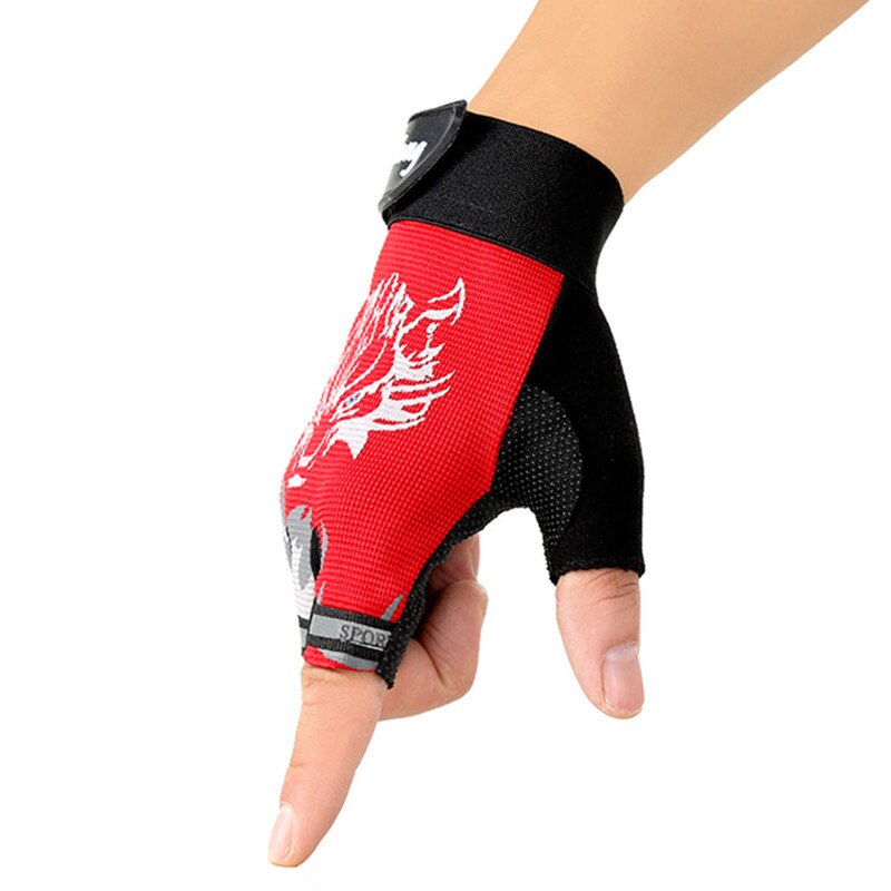 Sport handsker til børn semi-finger ulv print handske børn vanter anti-slip drenge pige fingerløse handsker til 6-12 år barn: Rød