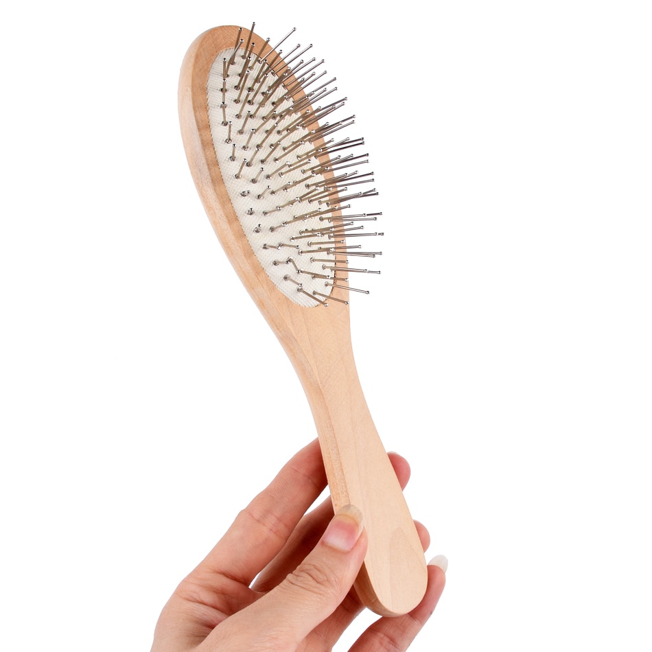 Wooden Handle Massage Hair Brush with Metal Pins Massage Hair Comb With White Air Cushion SY17D5