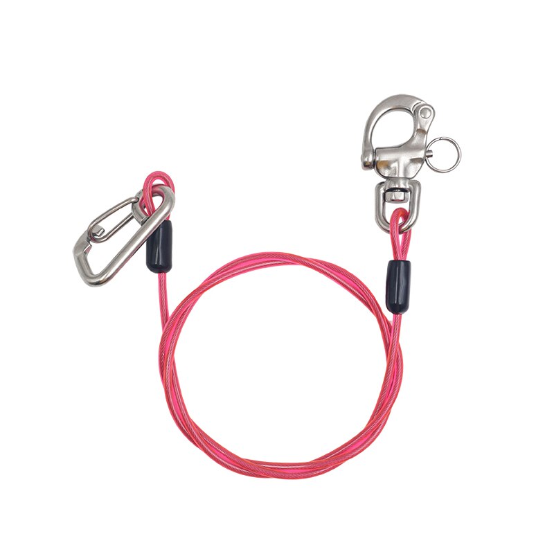 Underwater Freediving Diving Lanyard 316 stainless steel Rope With Carabiner Swivel Snap Loose Safety Cable Security Wristband: Pink Rope