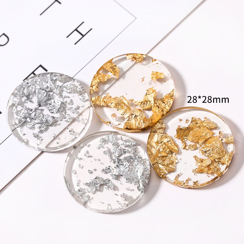 5pz 24/28 millimetri Foglia Oro Rotondo Della Resina Pendenti e Ciondoli per Risultati dell'orecchino Trasparente dell'annata Ciondola Gli Orecchini Gioielli Fai Da Te accessori F188