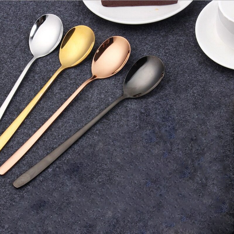 5PCS Stainless Steel Spoons with Long Handle Spoon 4 Color Rose Gold Soup Spoon for Ice Cream Dinner Spoons Rice/Salad Tableware