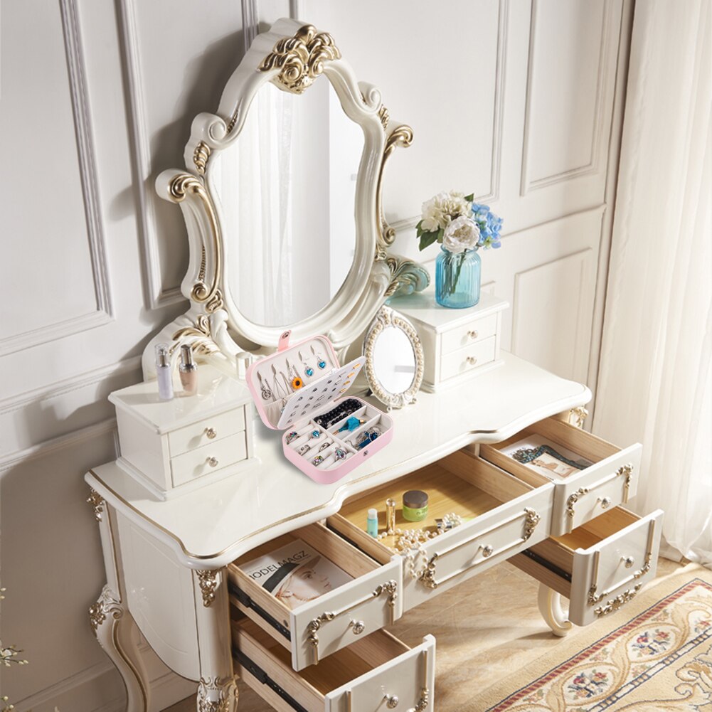 Double cuir bijoux boîte de rangement coréen boucle d'oreille anneau flanelle bijoux boîte maquillage organisateur boîte
