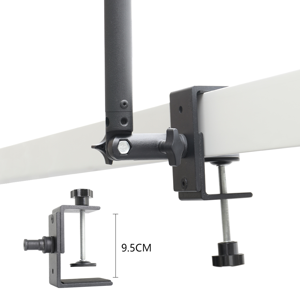 Treppiede con clip da tavolo Monitor da scrivania in piedi con testa a sfera da 1/4" Anello luminoso Staffa regolabile Supporto per fotocamera DSLR