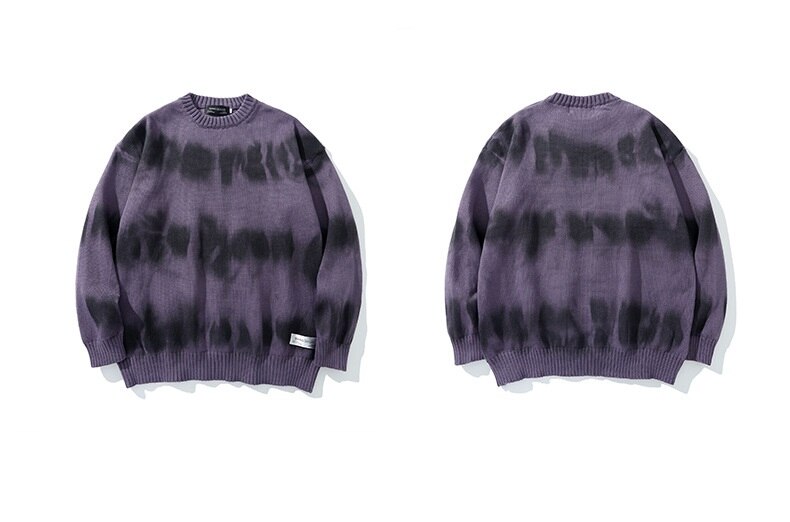 Hommes Hip Hop pull pull Streetwear cravate teinture vêtements tricotés rétro Vintage automne pull femmes japonais surdimensionné couverture en coton: VIOLET / M