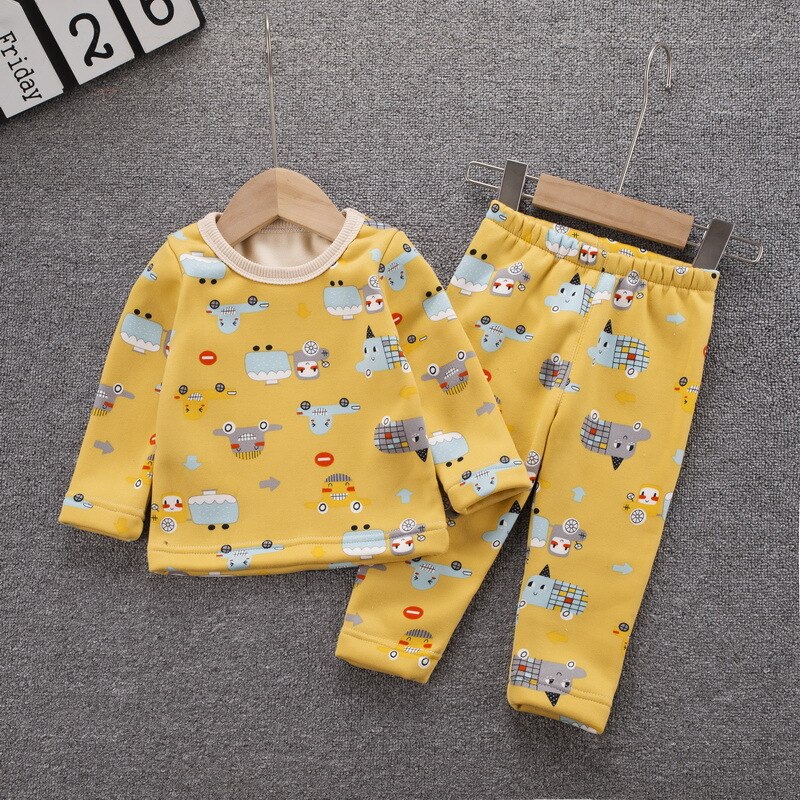 Poikavauva syksy ja talvi sametti paksu puuvilla alusvaatteet puku pojalle söpö sarjakuva kuvio rento lämmin pyjama puku
