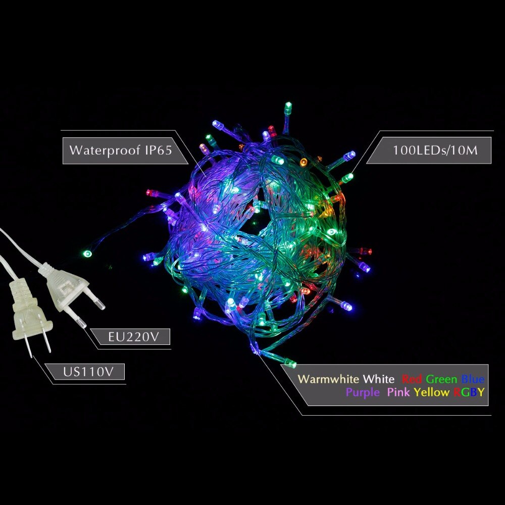 Rgb Led Verlichting Strings 10M 110V 220V 8 Modi Waterdichte IP65 Kerst Garland Fairy Lights Outdoor Indoor Decoratie