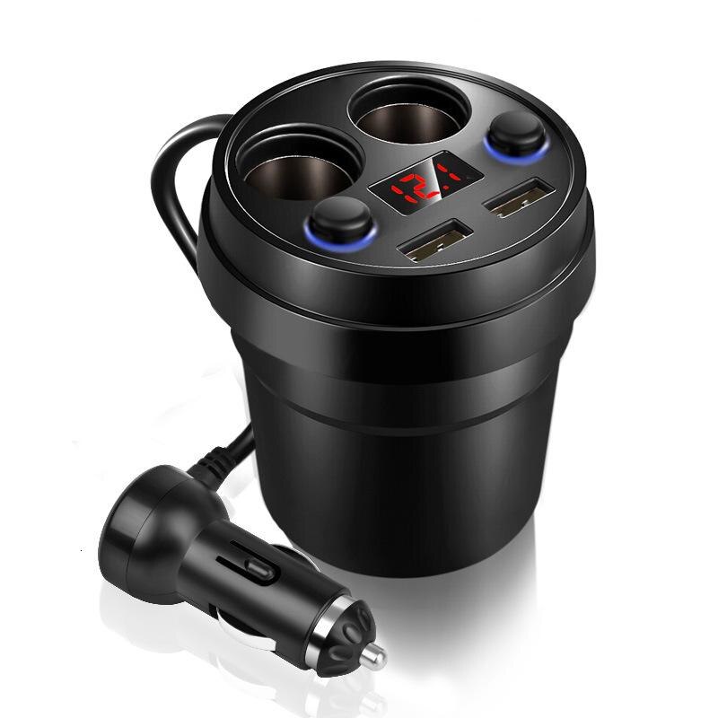 Usb Splitter Voor Auto Splitter Sigarettenaansteker In Een Auto-oplader Bekerhouder 2USB Poorten Led Dsiplay: Black