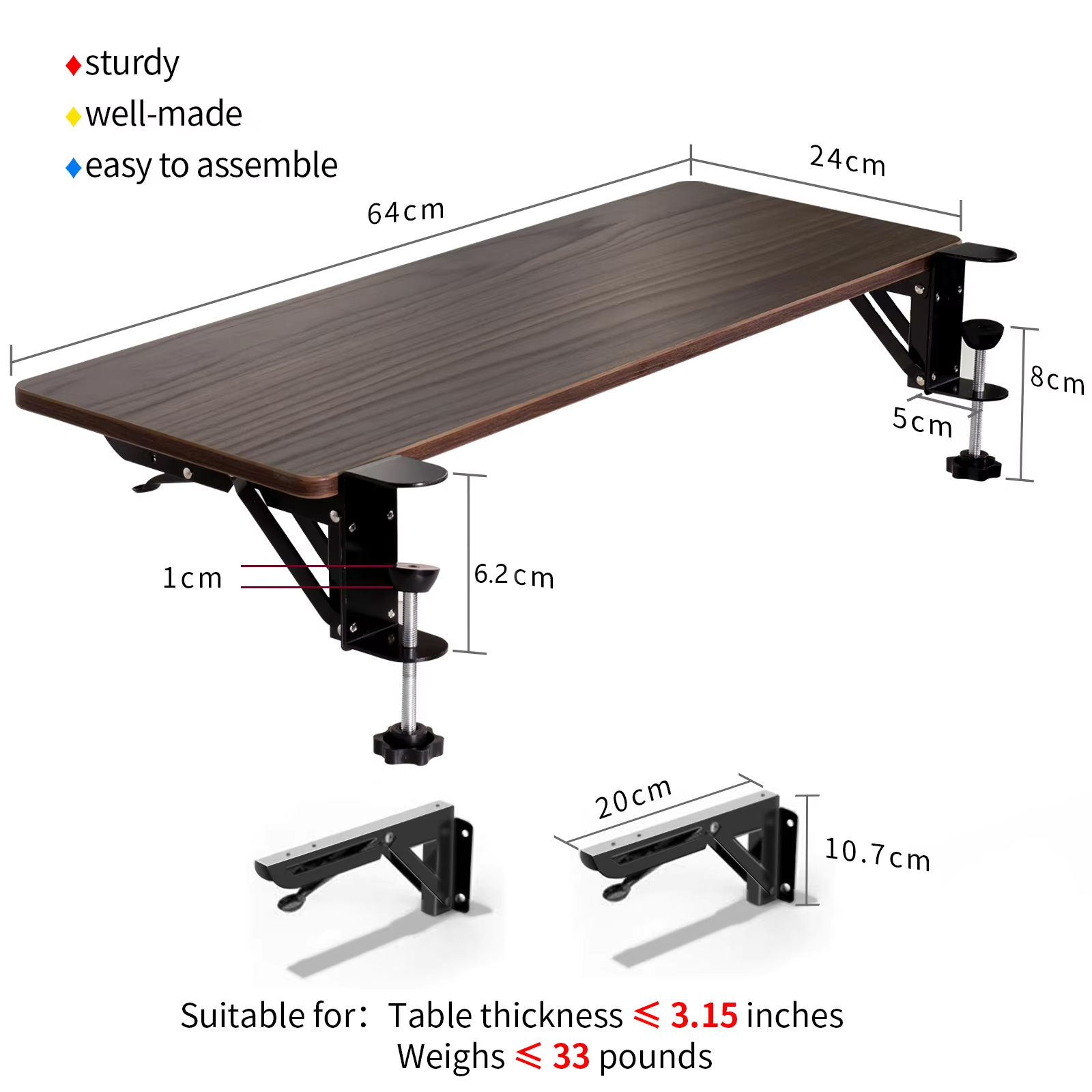 Walnut Wooden Desk Extender Ergonomic Large Space Foldable Structure Clamp- On Keyboard Tray Elbow Arm Support for Desk
