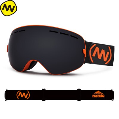 Nandn skibriller snowboard dobbelt lag  uv400 anti-dug store skimaske briller skiløb: Orange stel-sort