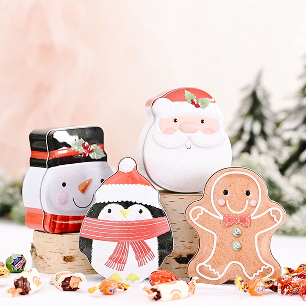 4 Stuks Creativiteit Kerst Blik Doos Kerstman Snowman Gingerbread Man Candy Cookie Opslag Container Party Decoratie