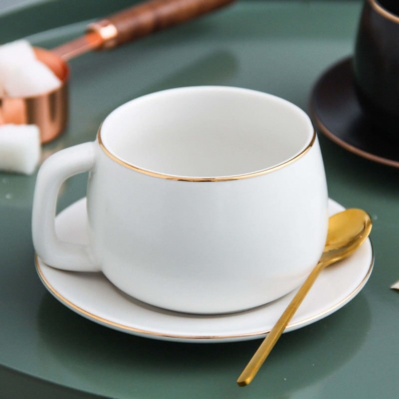 250ml European Style Ceramic Coffee Cup Set Porcelain Cups With Tray Water Tea Mug Breakfast Milk Mugs