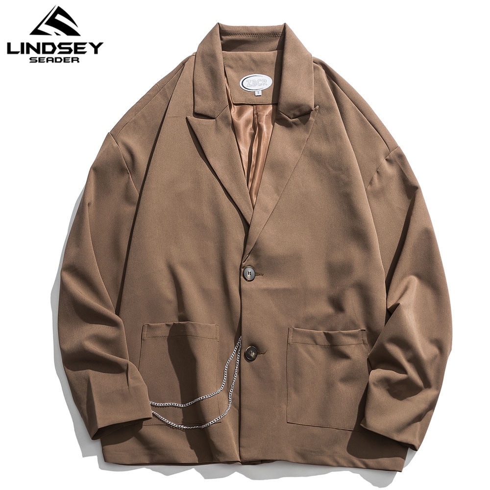 Lindsey seader blazers herr höst oversize solida kedjor retro trendig daglig brittisk stil ins unisex matchande par kostym toppar