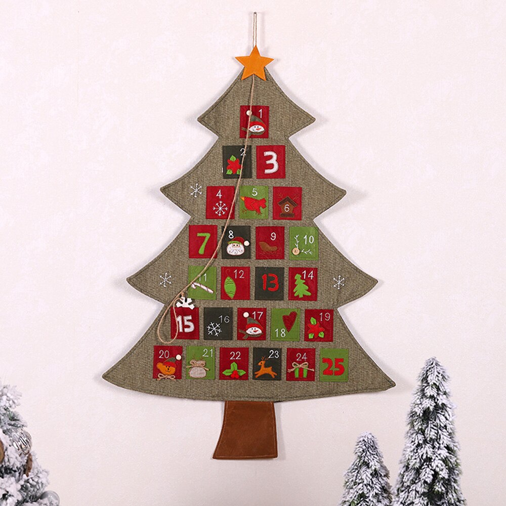 Advent Calendar Countdown Christmas Tree Ornament Pocket Wall Hanging Xmas Decor